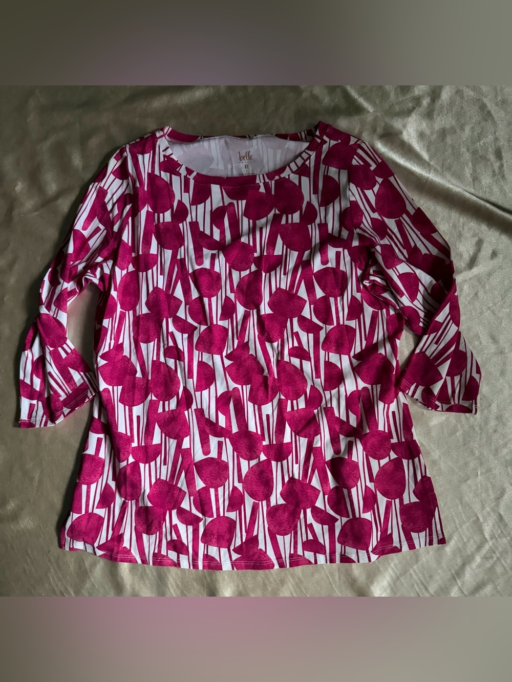 Belle by Kim Gravel TripleLuxe Knit Graphic Garden Boatneck Top small